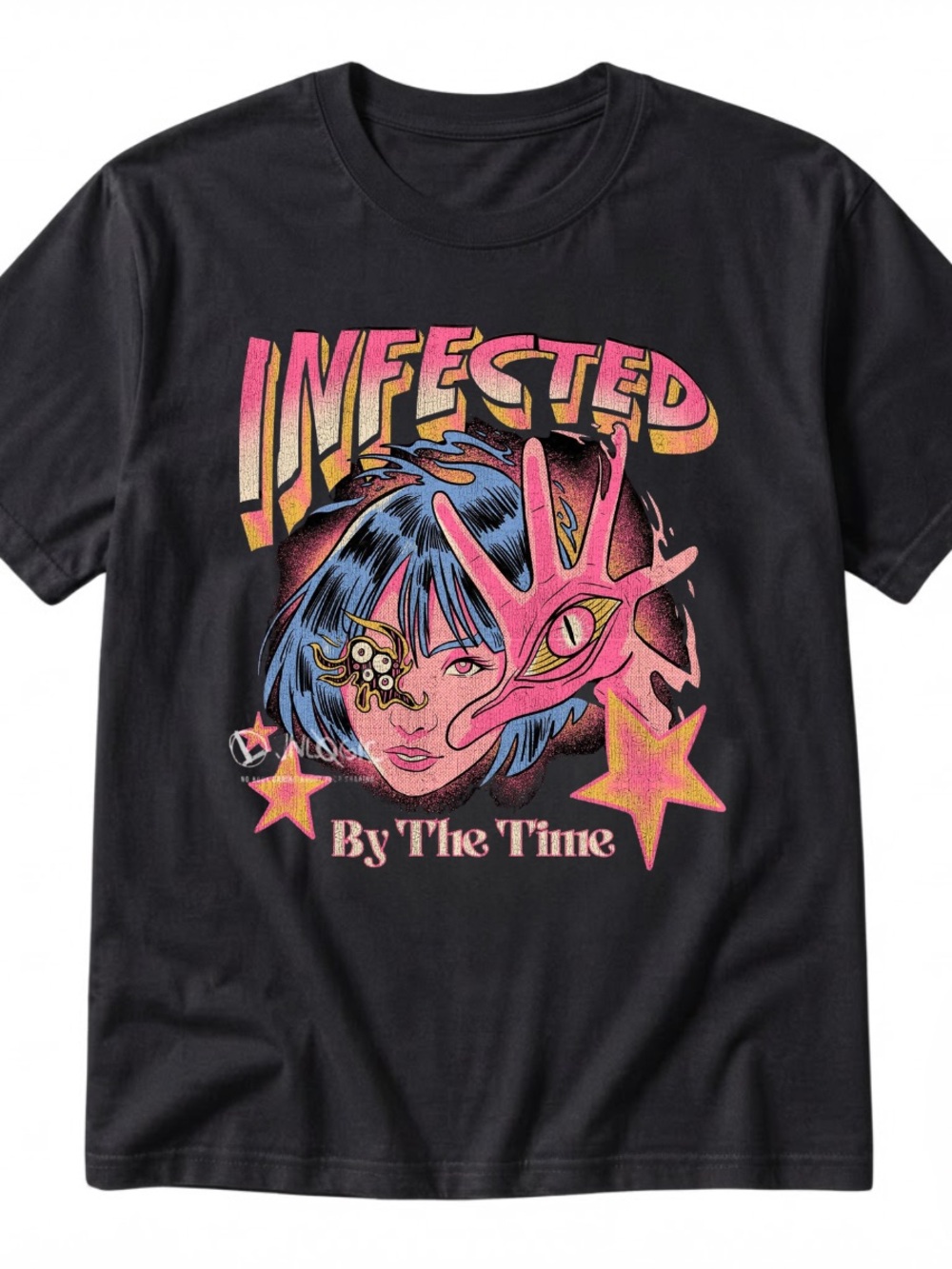 Gildan Black Tee with Pink and Blue Graphic - "Infected By The Time"